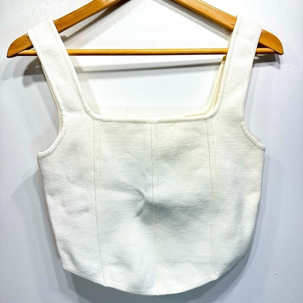 Mittoshop Ivory Cropped Tank Top Bare Midriff Normcore Basic Knit Layers NEW